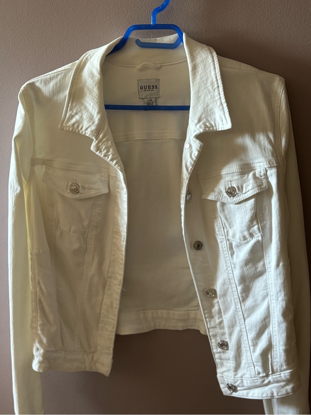 GUESS White Denim Jacket with Button Front